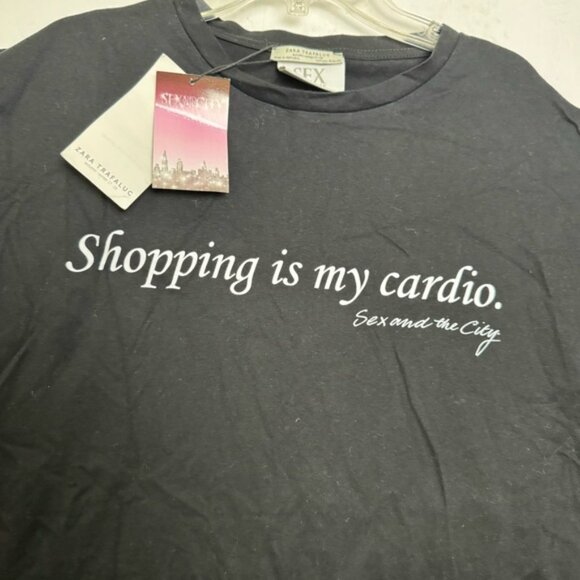 ZARA Tag NEW Shopping is my cardio Sex & the City Graphic T Shirt Crew Top Tee M - Picture 7 of 14